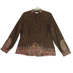 Coldwater Creek Women's Western Style Blazer Brown Embroidered Size 12 Boho